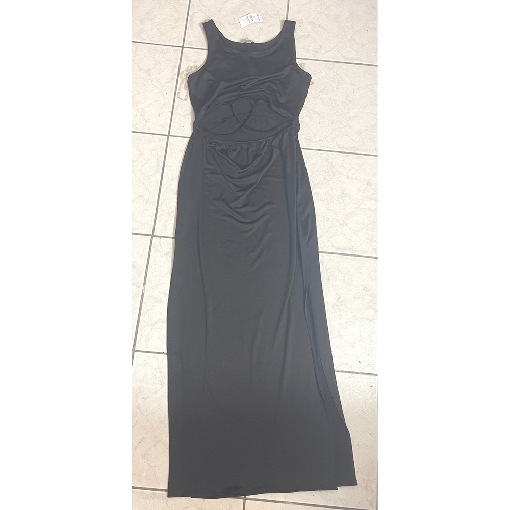 Derek Heart Black Cutout Ruched Detail Sleeveless Maxi Dress Womens M